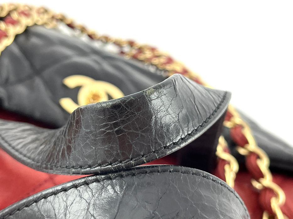 Chanel Black/Red Quilted Glazed Leather Large Portobello Tote