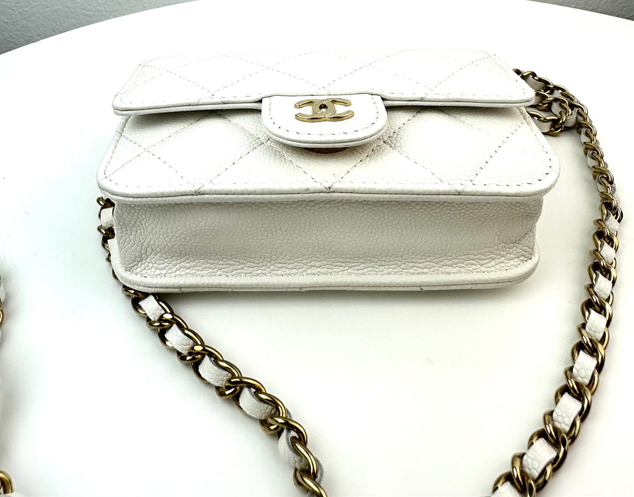 Chanel Caviar Quilted Flap Card Holder On Chain white