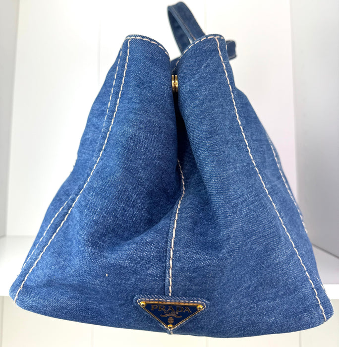 Prada Denim Canapa Logo Tote Avio