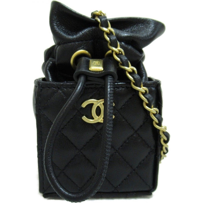 Chanel Black Quilted Leather Micro Drawstring CC Bucket Bag