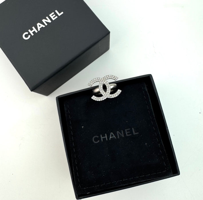 Chanel CC Silver Rhinestone Ring