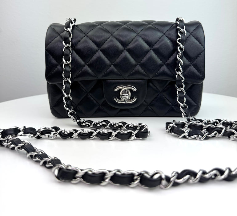 Chanel Classic Mini Flap Bag in Black with Silver hardware