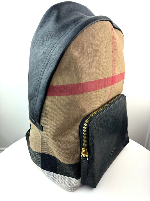 abbeydale black house check canvas and leather backpack Burberry & archangelauthentics painted edges Burberry Abbeydale Leather Logo Backpack