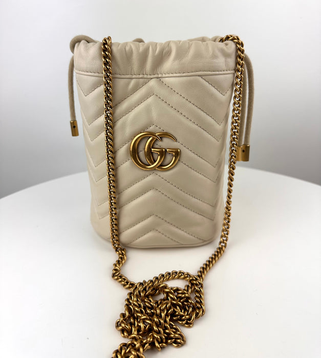 Gucci GG Marmont Mini Bucket Bag in Ivory