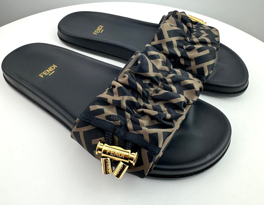 Fendi Feel Brown Satin Slides
