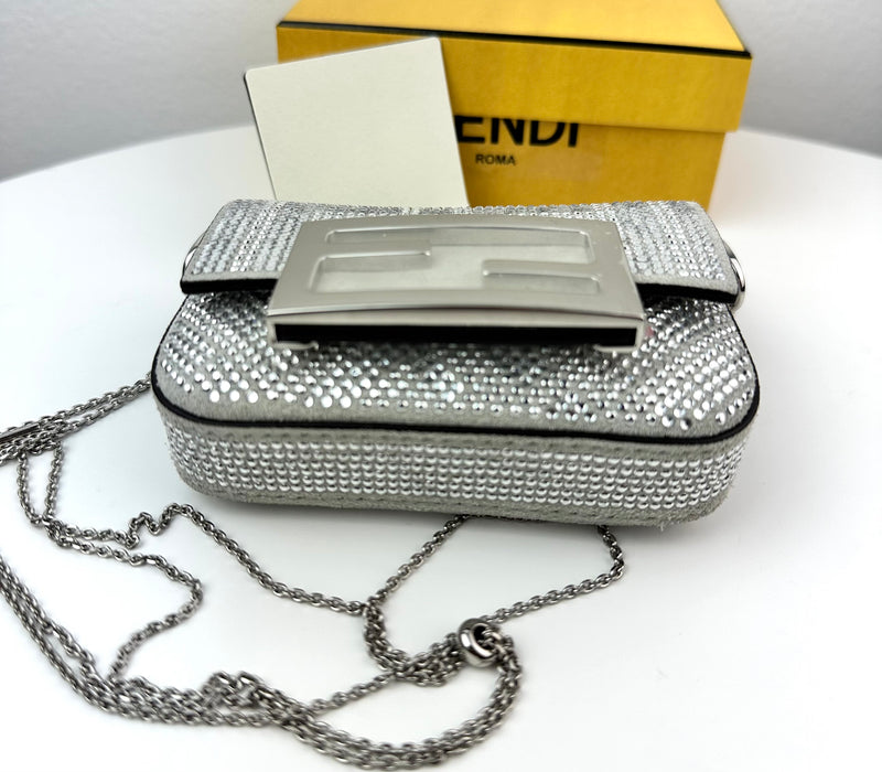 Fendi Nano Baguette Charm Silver crystals charm