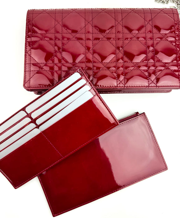 Dior Lady Dior Cherry Cannage Quilt Red Patent Chain Bag