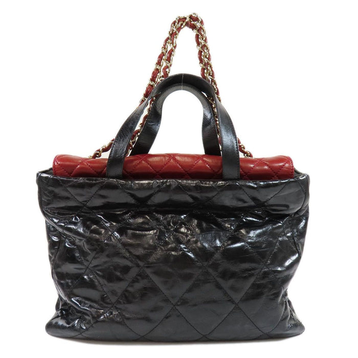 Chanel Black/Red Quilted Glazed Leather Large Portobello Tote