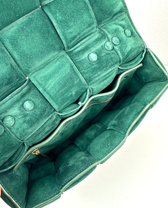 Bottega Veneta Chain Cassette Padded Suede Shoulder Bag Green