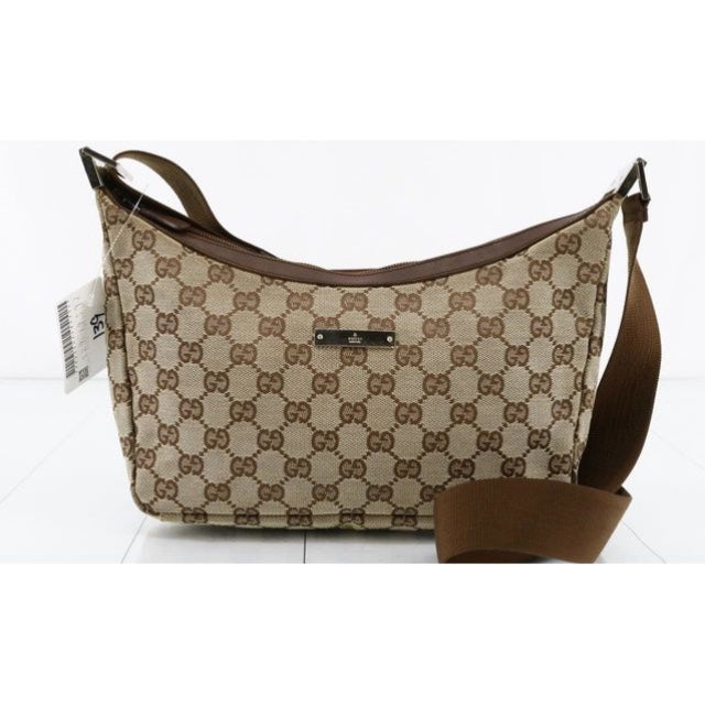 Gucci Gg Canvas Leather Shoulder Bag Beige