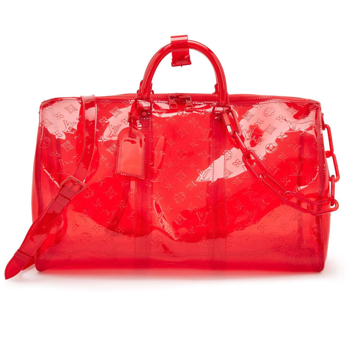Louis Vuitton Virgil Abloh Red Monogram PVC Keepall Bandouliére 50