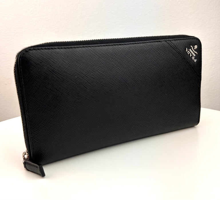 Prada Saffiano Leather Zippy Wallet Black