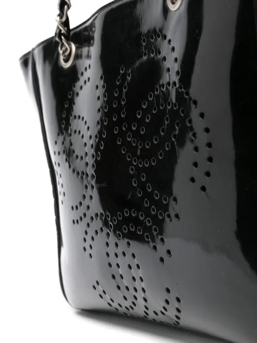 Chanel Perforated CC Logo Patent Leather Chain Handle Tote
