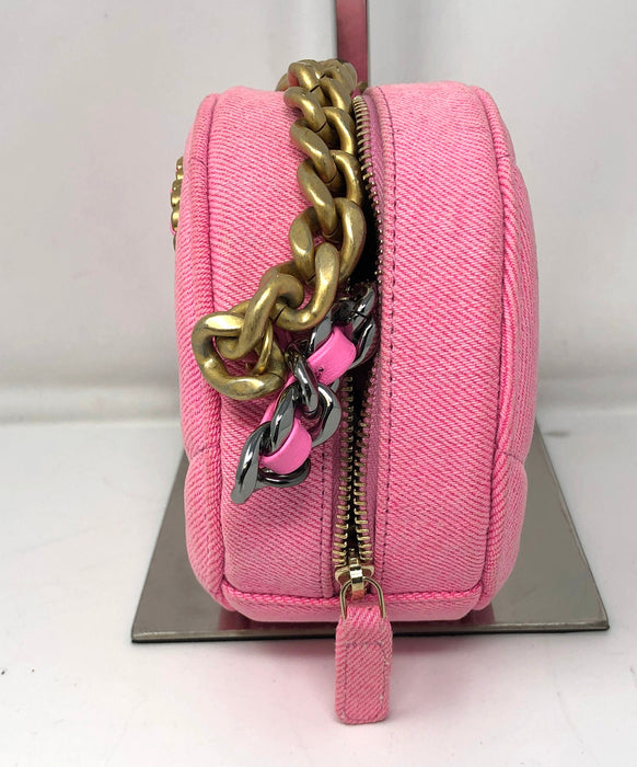 Chanel 19 Round Clutch with Chain Quilted Denim