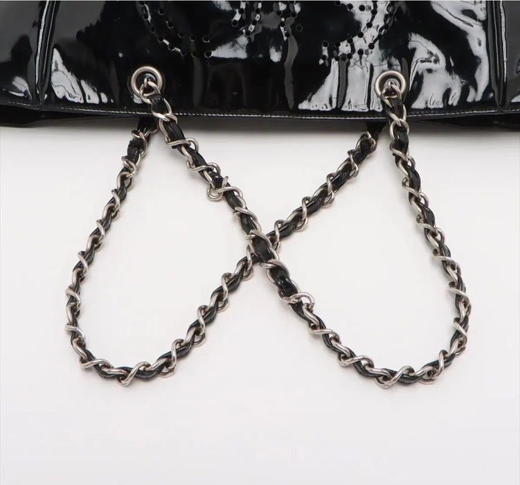 Chanel Perforated CC Logo Patent Leather Chain Handle Tote
