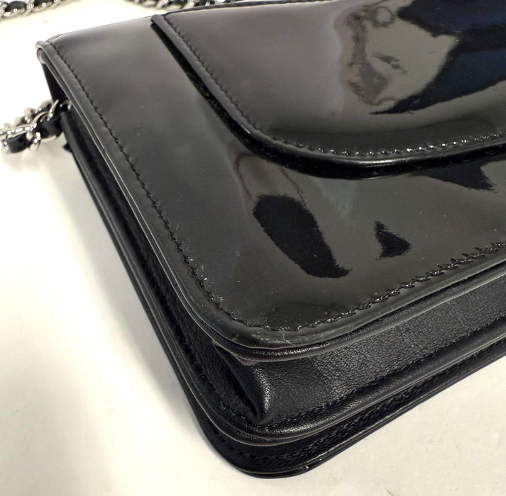 Chanel Black Patent Leather Crystal CC Wallet on a Chain