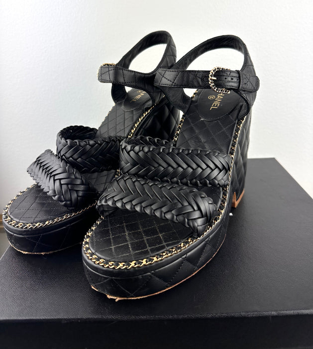 Chanel black and gold Calfskin Sandals
