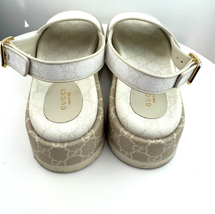 Gucci GG Supreme Monogram  Angelina Platform Slingback Sandals Mystic