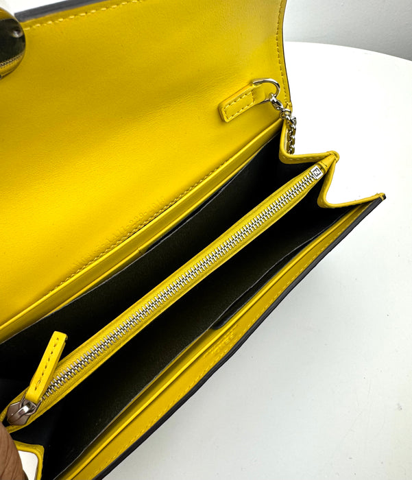 Fendi Continental Wallet with Chain in Yellow Leather