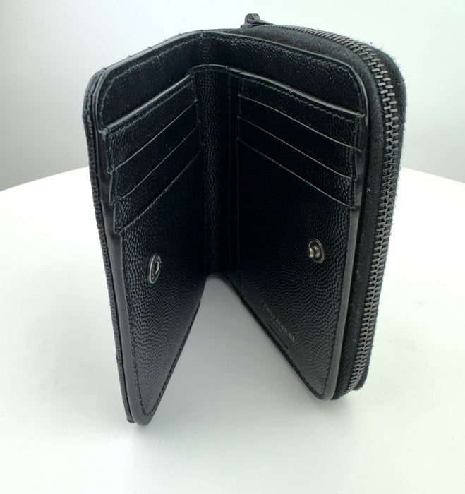Saint Laurent Matelasse Chevron Monogram Compact Zip Around Wallet Black