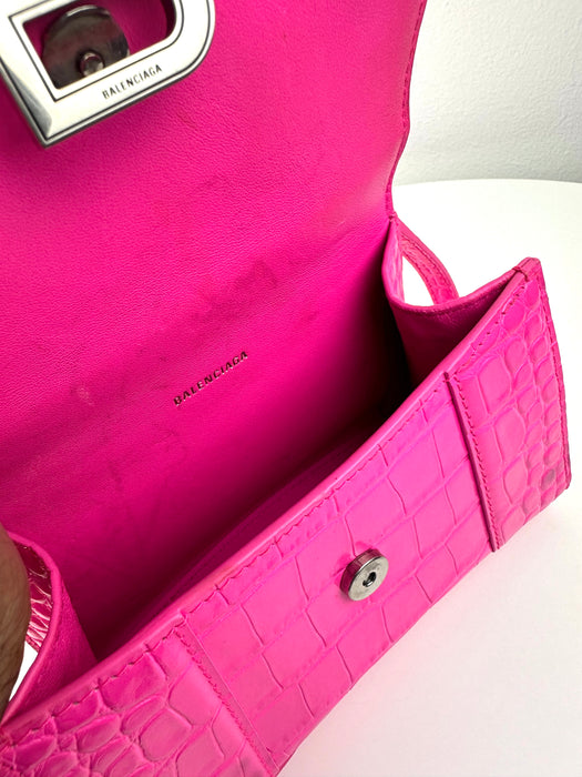 Balenciaga Pink Croc Embossed Hourglass XS Top-handle Bag