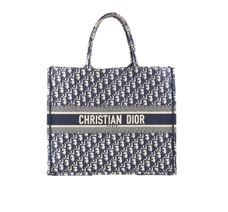 Dior Large Book Tote in Blue Dior Oblique Embroidery