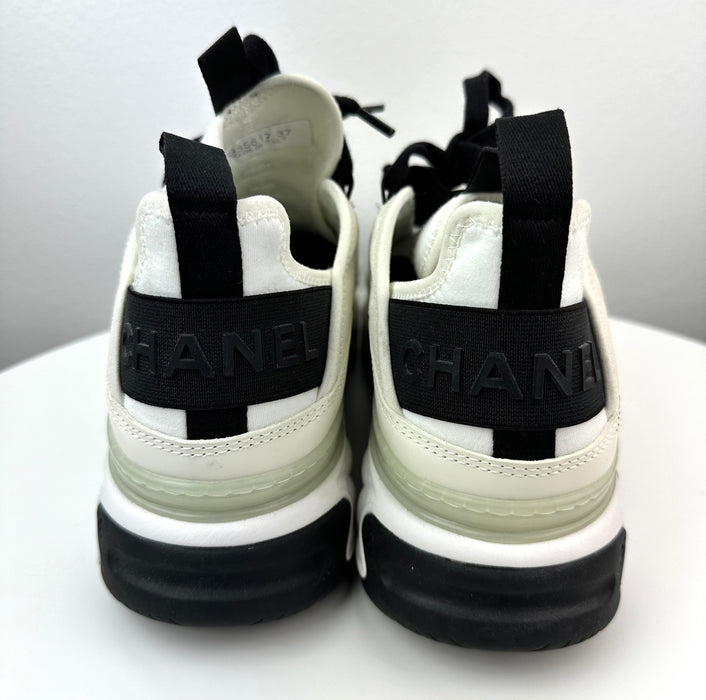 Chanel Mixed Fabric Sneakers in White Beige and Black