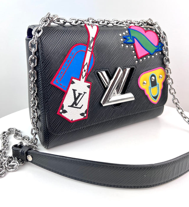 Louis Vuitton Epi Travel Stickers Twist Shoulder Bag MM Black
