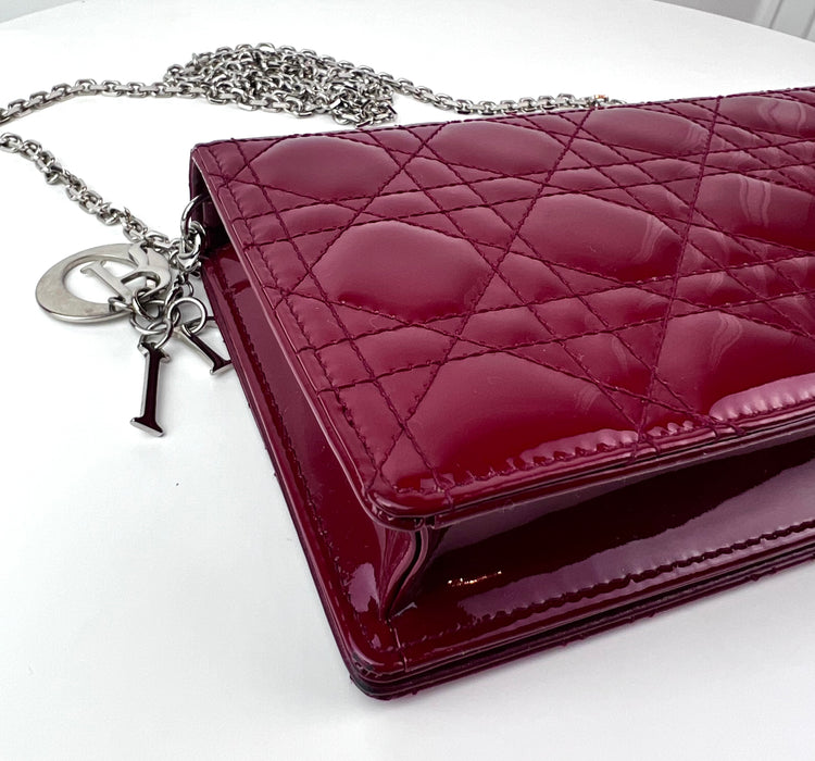 Dior Lady Dior Cherry Cannage Quilt Red Patent Chain Bag