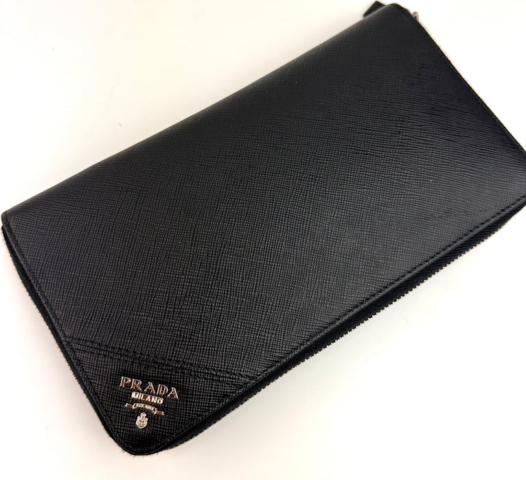 Prada Saffiano Leather Zippy Wallet Black