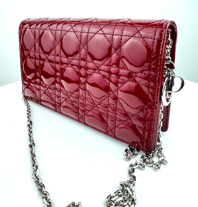 Dior Lady Dior Cherry Cannage Quilt Red Patent Chain Bag