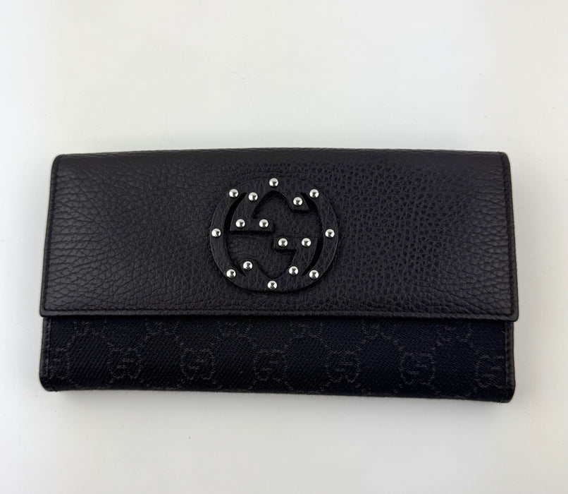 Gucci Black GG Canvas And Leather Interlocking G Continental Wallet