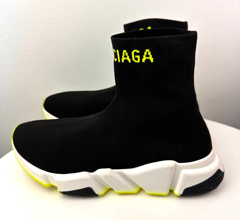 Balenciaga Speed Sneakers in Black and White with Lime Green