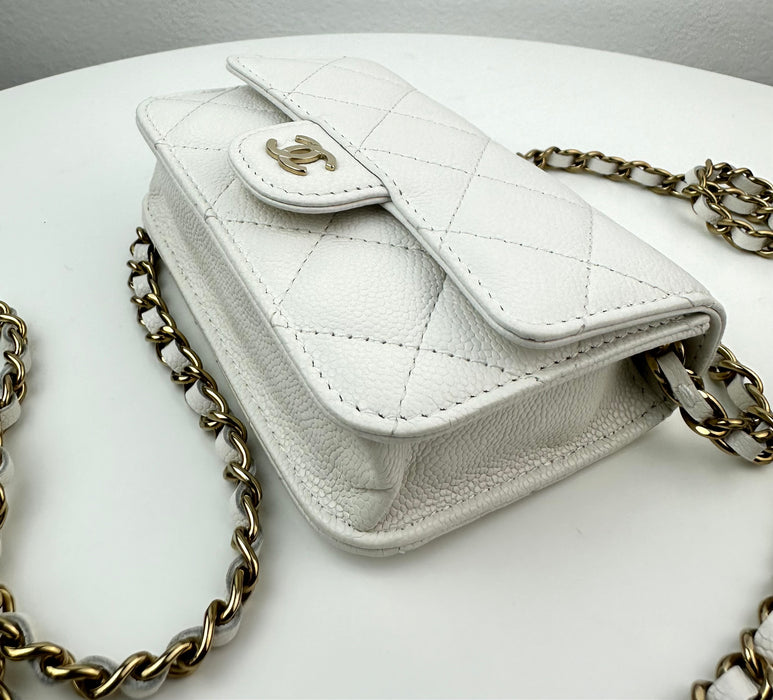 Chanel Caviar Quilted Flap Card Holder On Chain white