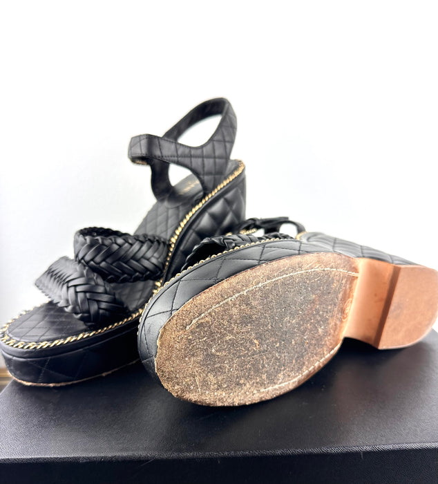 Chanel black and gold Calfskin Sandals