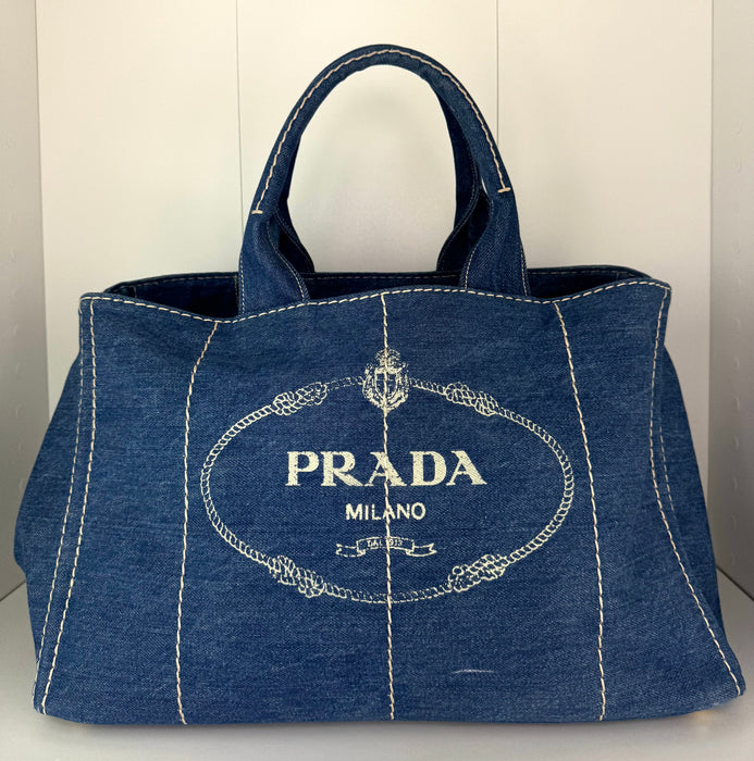 Prada Denim Canapa Logo Tote Avio