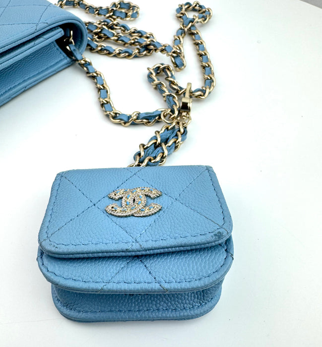 Chanel Crossbody Chain with AirPods Case Light Blue