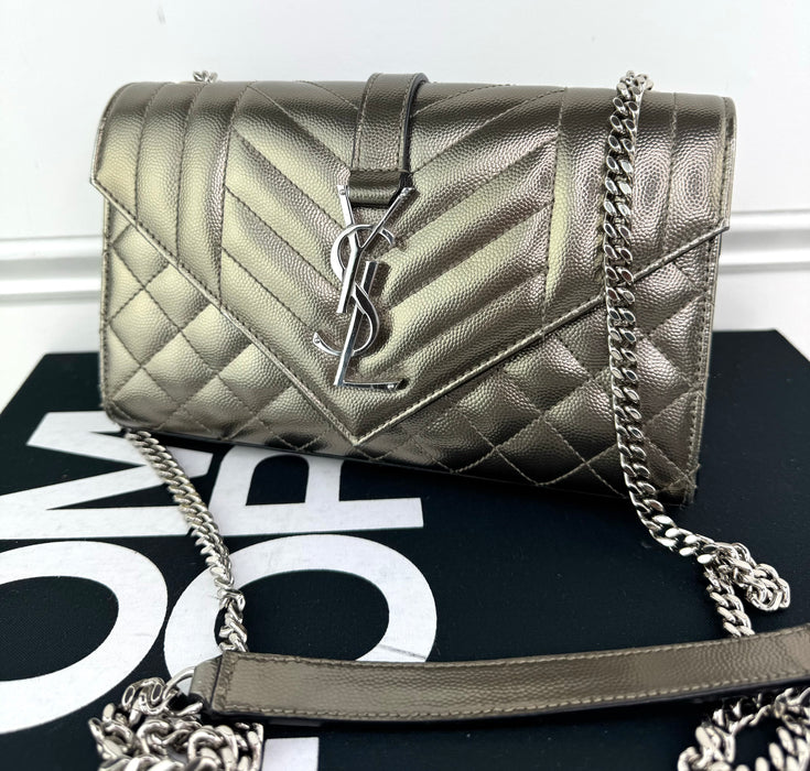 Saint Laurent Envelope Small Metallic Silver