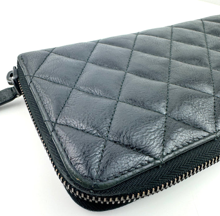 Chanel Calfskin Zip Wallet Black with black hardware