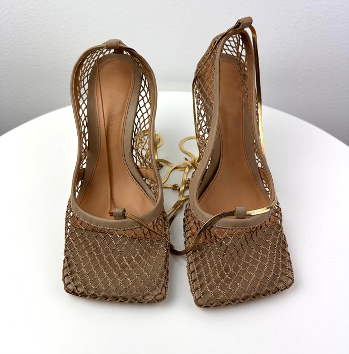 Bottega Veneta Mesh High Heel Sandal in Nude