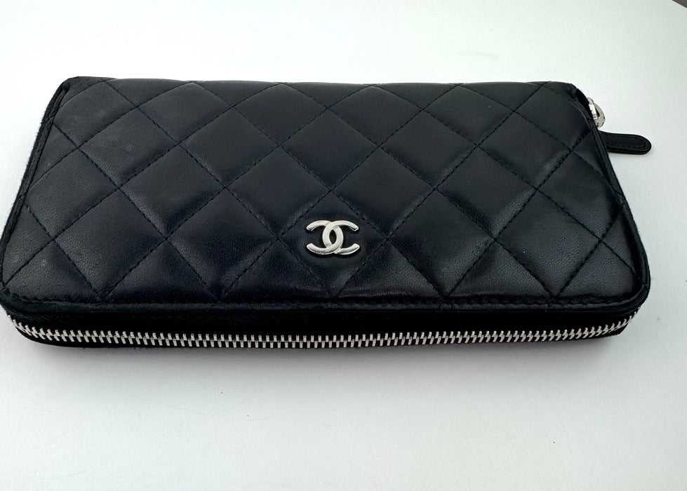 Chanel Lambskin Black Zip Wallet