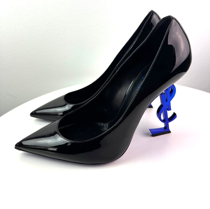 Saint Laurent Opyum Patent Leather Pumps Black Blue