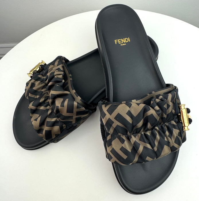 Fendi Feel Brown Satin Slides