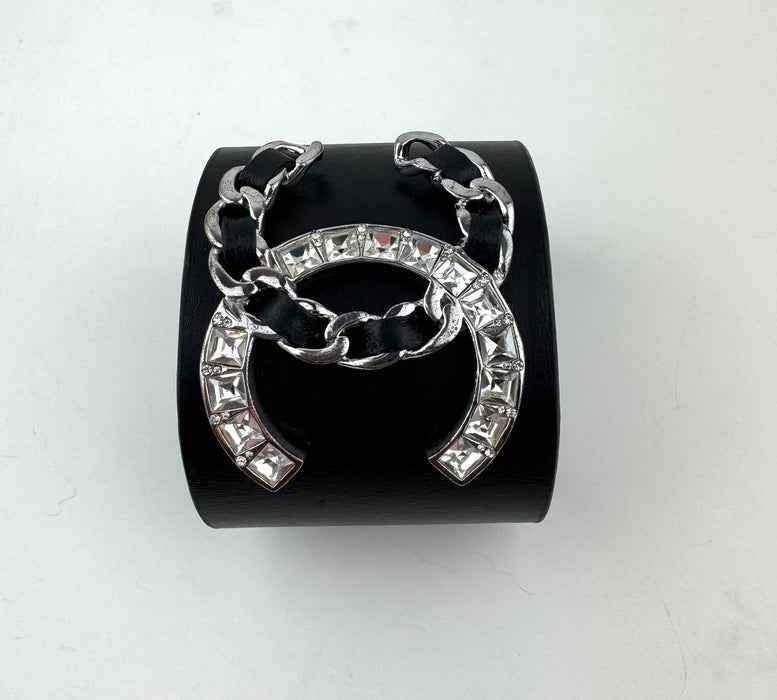 Chanel Lambskin Baguette Crystal CC Chain Cuff Bracelet black