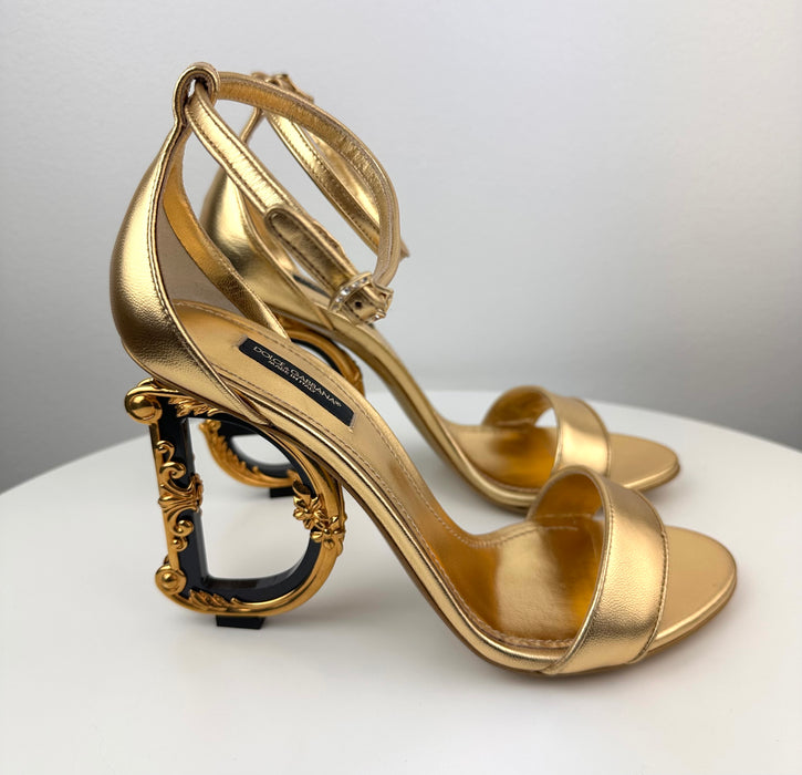 Dolce & Gabbana Gold Sandals with DG Baroque Heel