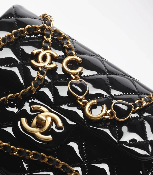 Chanel Black Quilted Patent Leather Coco De Toi Heart Square  Flap Bag