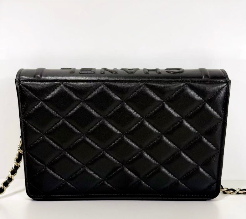 Chanel Lambskin Quilted Book Wallet On Chain WOC Black