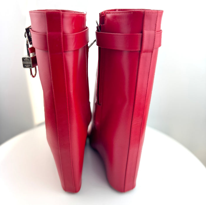 Givenchy Shark Lock Ankle Boots in Red Leather