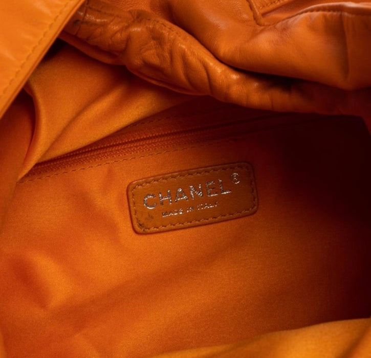 Chanel Orange Leather Grocery By Chanel Drawstring Flap Bag