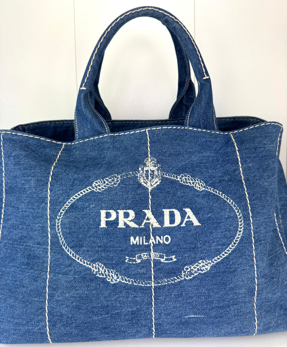 Prada Denim Canapa Logo Tote Avio